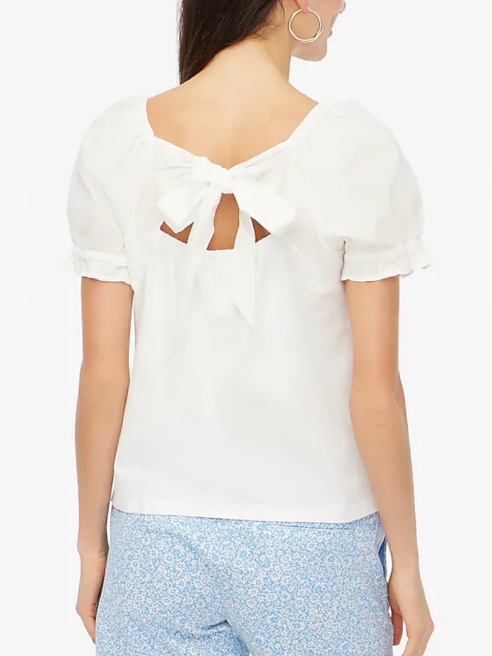 J. Crew Factory Tie Back Top Blouse in White Puff Sleeve Size XXL